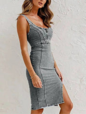 Ilaria| Elegante Abito Denim con Spalline Regolabili per Donna 0