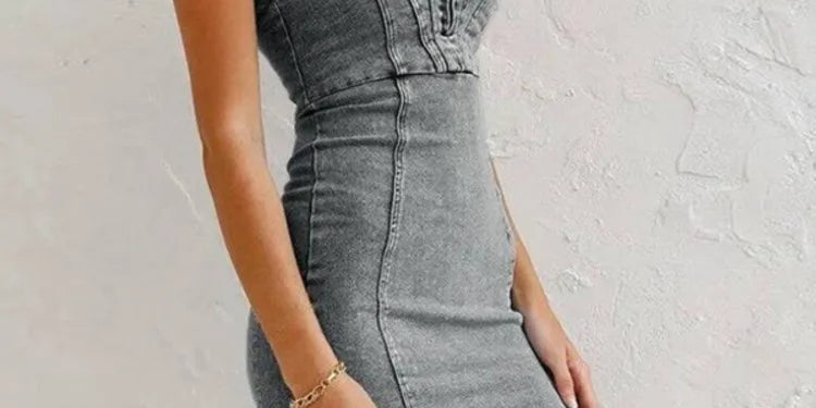 Ilaria| Elegante Abito Denim con Spalline Regolabili per Donna 0