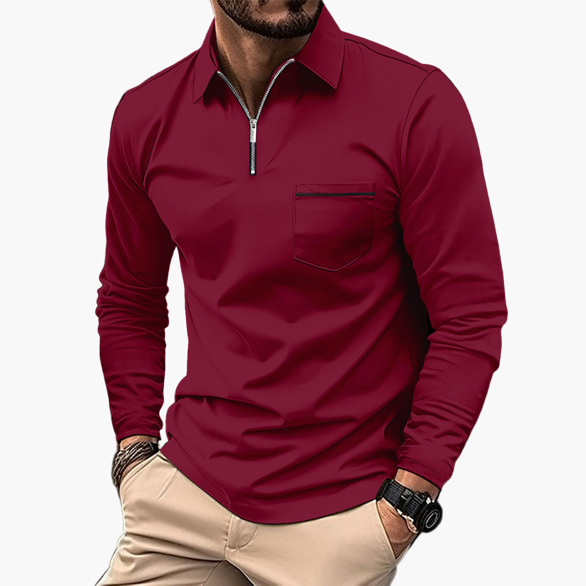 Leonardo | Elegante Polo Manica Lunga Uomo con Taschino 6