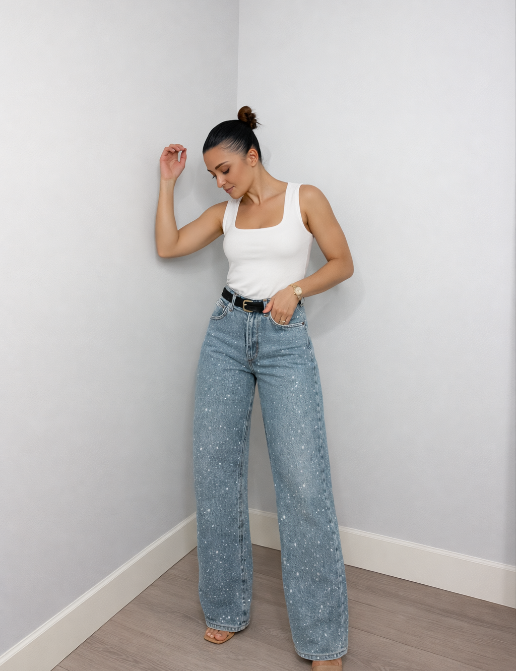 Liam | Eleganti Jeans a Vita Alta con Dettagli Glitterati 0