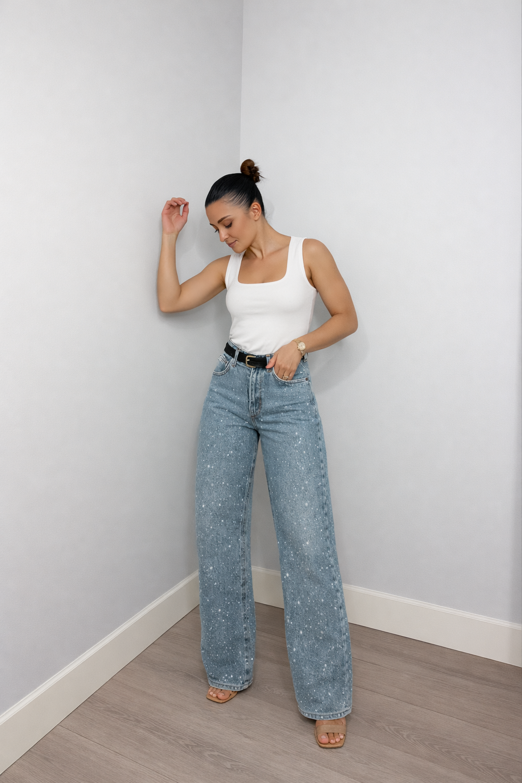 Liam | Eleganti Jeans a Vita Alta con Dettagli Glitterati 0