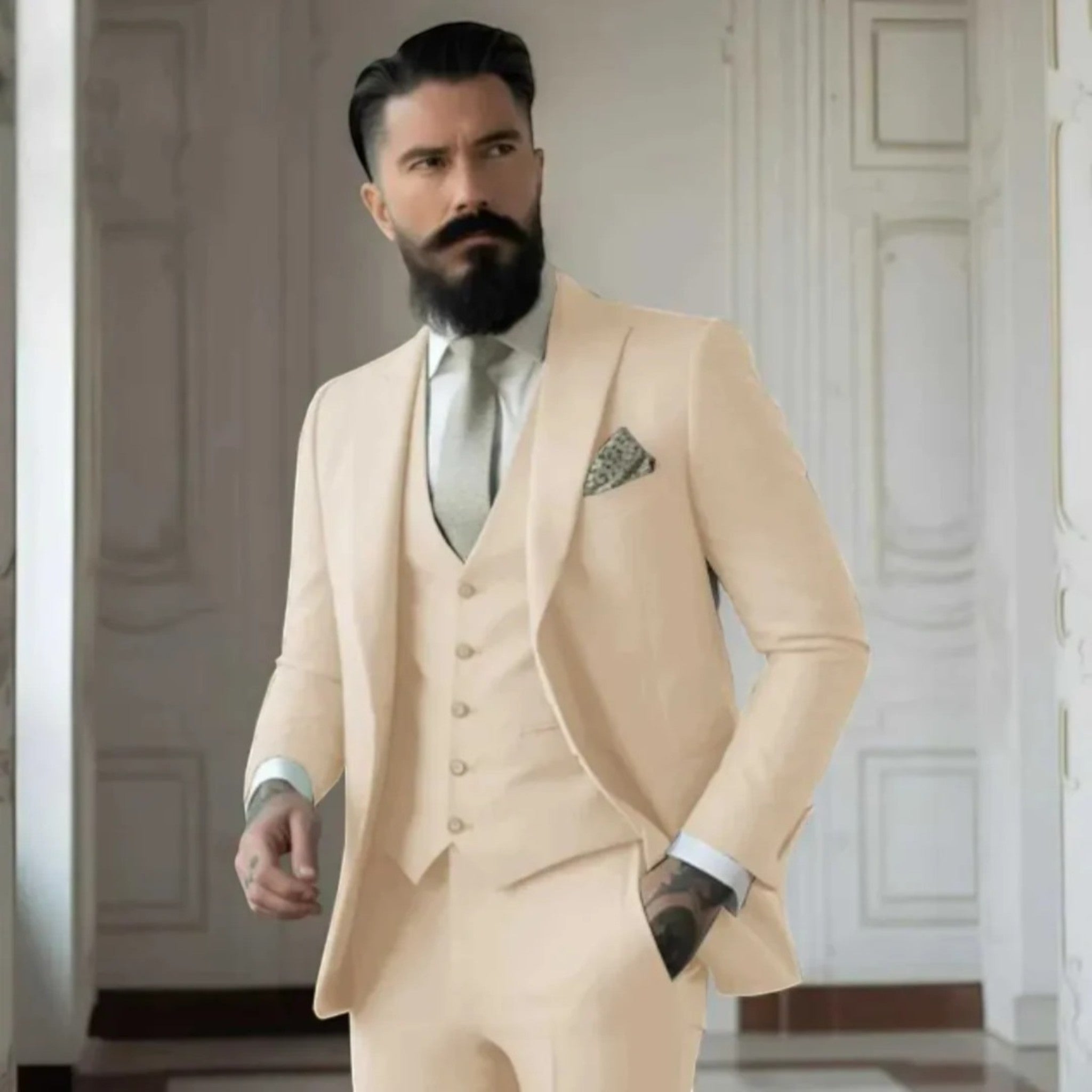 Lorenzo | Elegante Abito Uomo Tre Pezzi Verde Salvia per Matrimoni 1