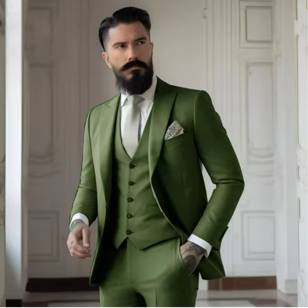 Lorenzo | Elegante Abito Uomo Tre Pezzi Verde Salvia per Matrimoni 19
