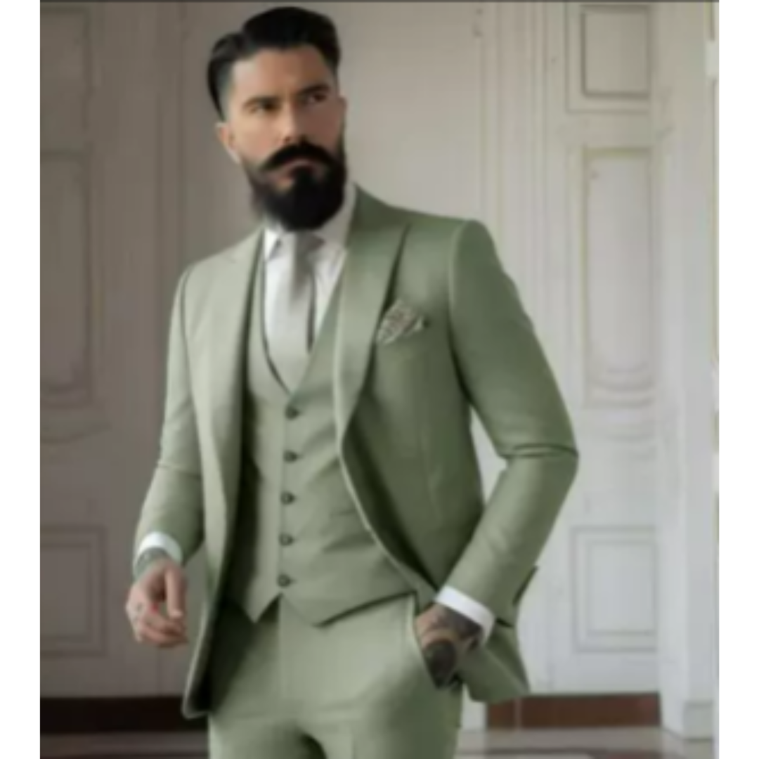Lorenzo | Elegante Abito Uomo Tre Pezzi Verde Salvia per Matrimoni 20