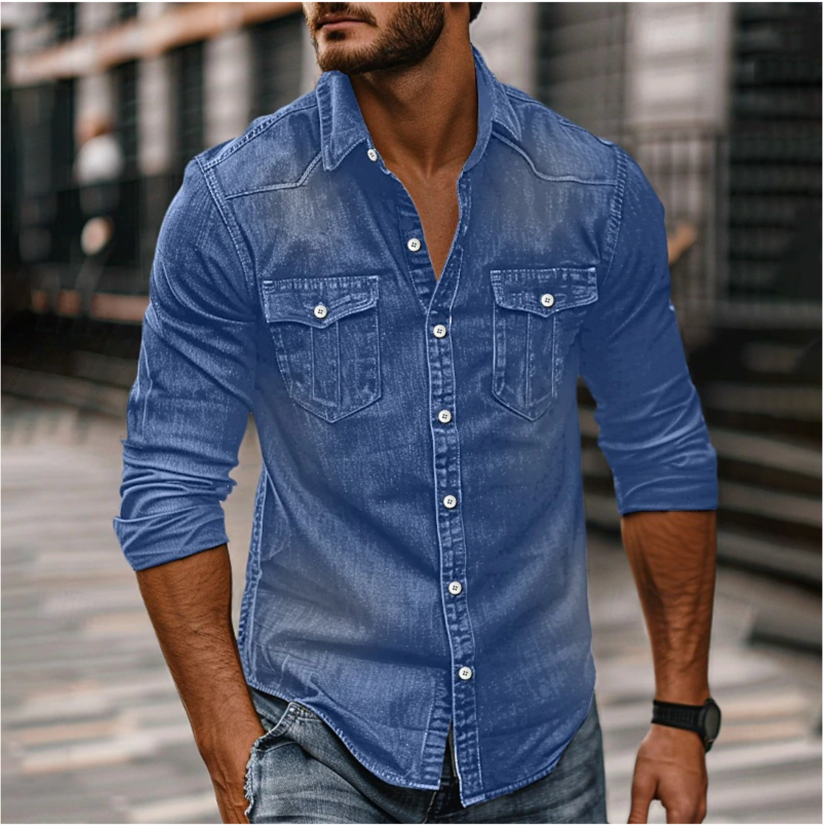 Luca | Elegante Camicia Uomo Denim Autunnale 0