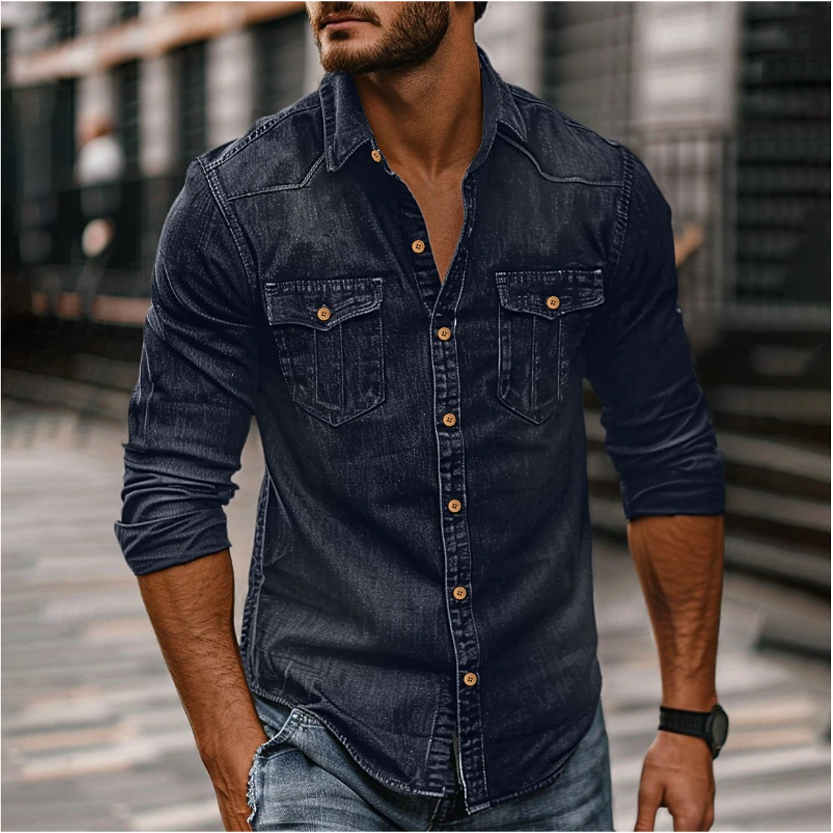 Luca | Elegante Camicia Uomo Denim Autunnale 1