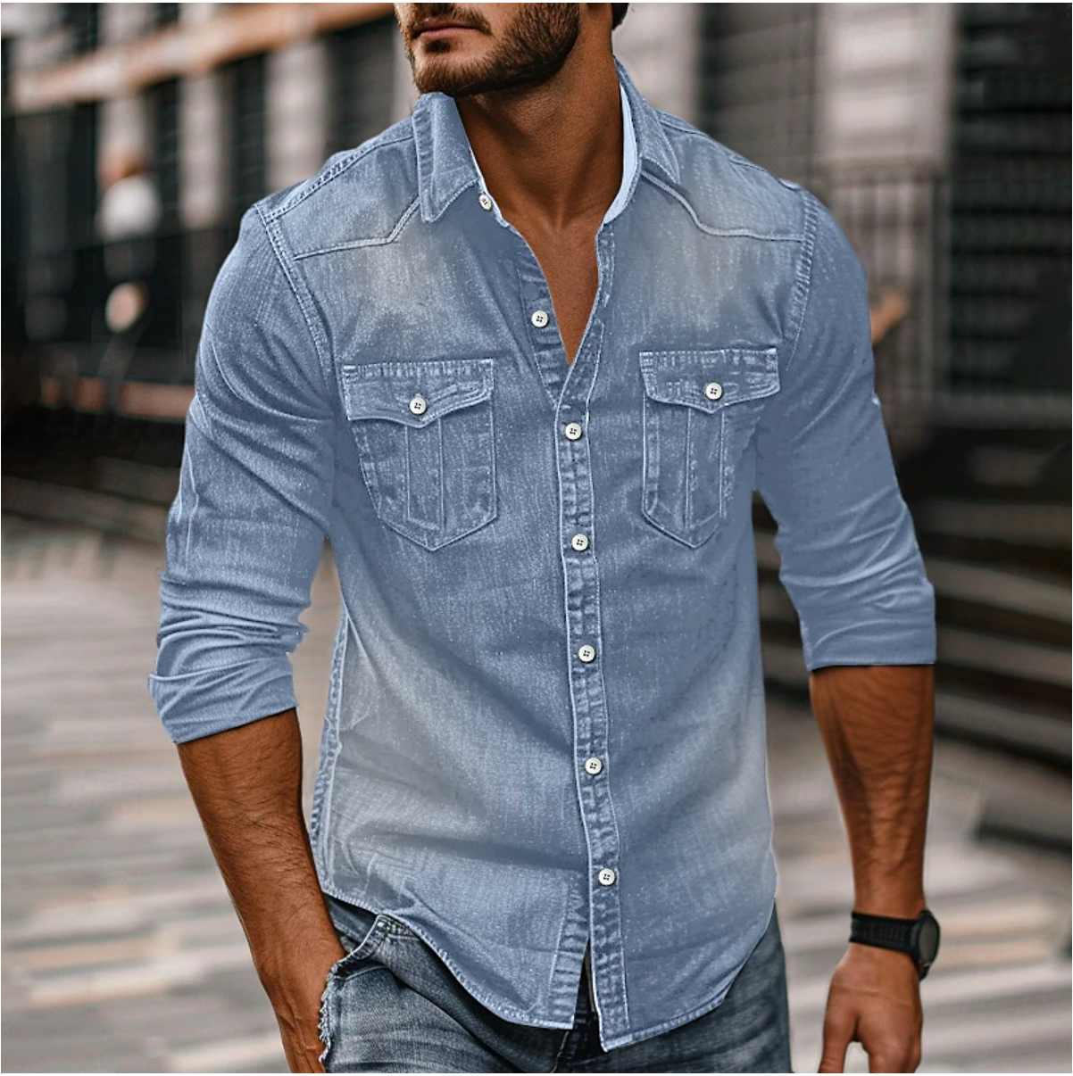 Luca | Elegante Camicia Uomo Denim Autunnale 3