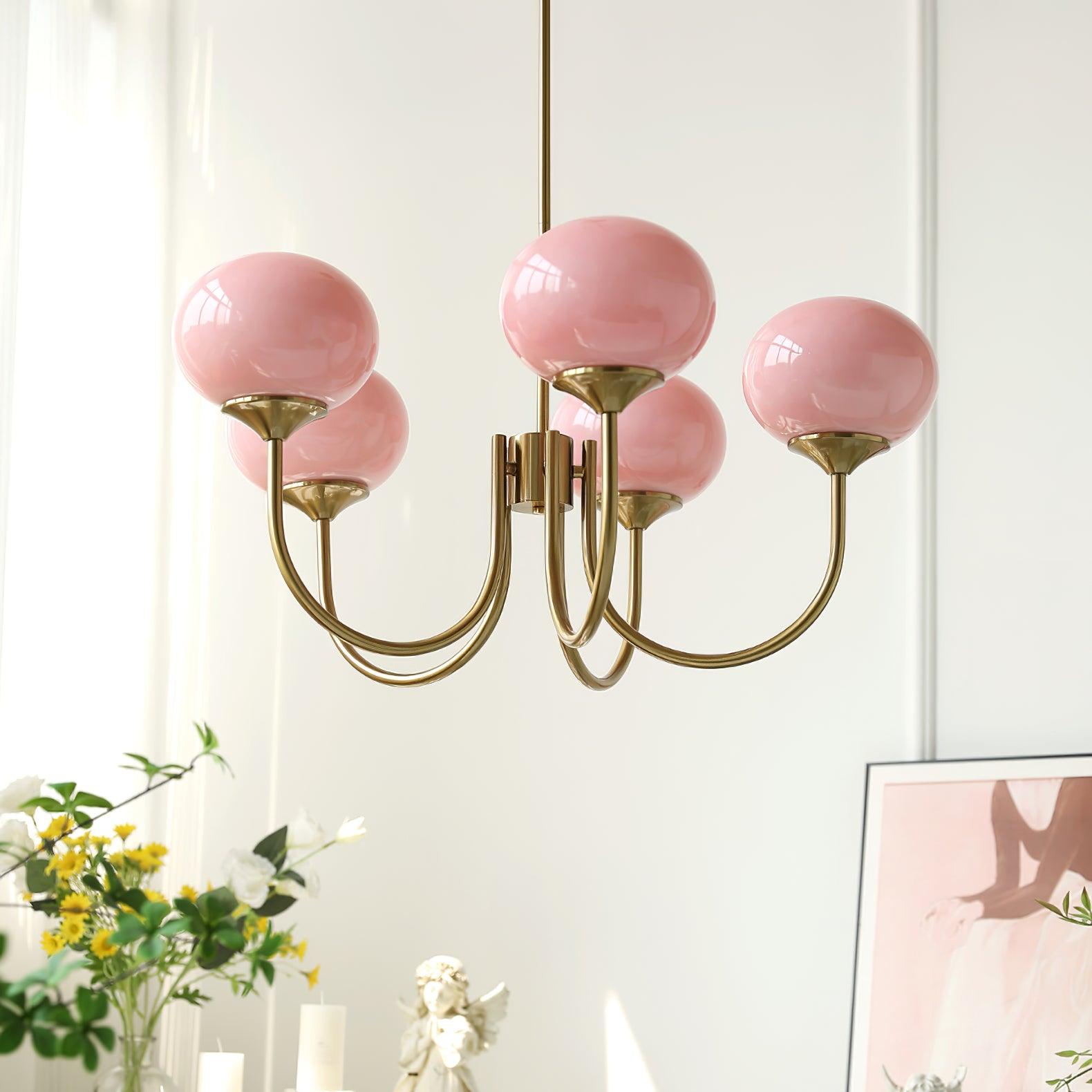 MarshmallowGlow | Elegante Lampadario Moderno in Vetro Rosa e Oro 1