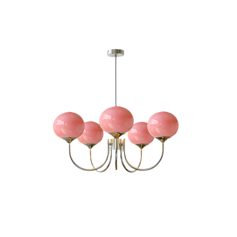 MarshmallowGlow | Elegante Lampadario Moderno in Vetro Rosa e Oro 11