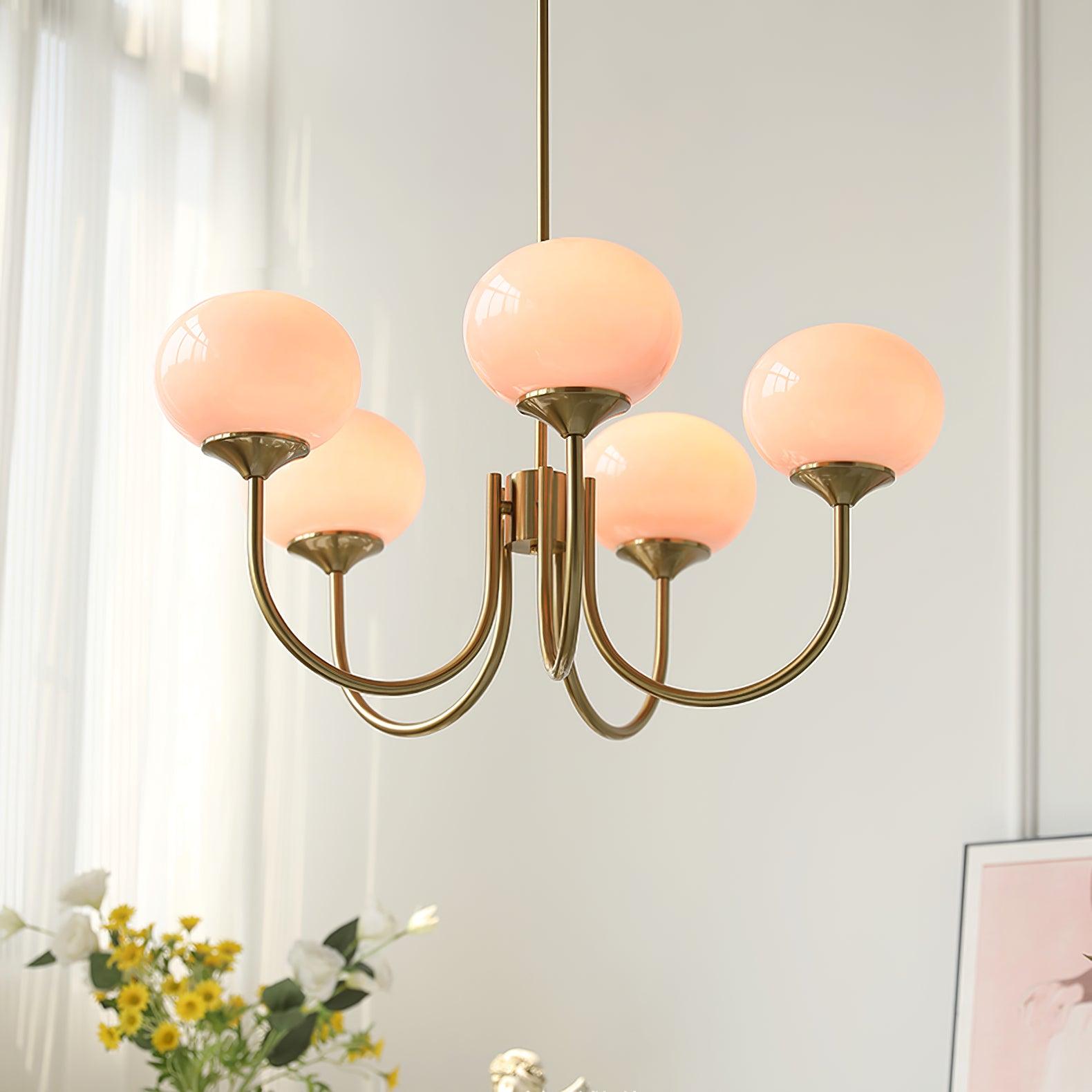 MarshmallowGlow | Elegante Lampadario Moderno in Vetro Rosa e Oro 2