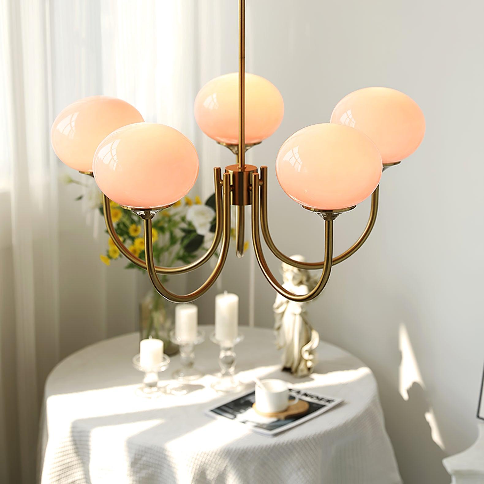 MarshmallowGlow | Elegante Lampadario Moderno in Vetro Rosa e Oro 4
