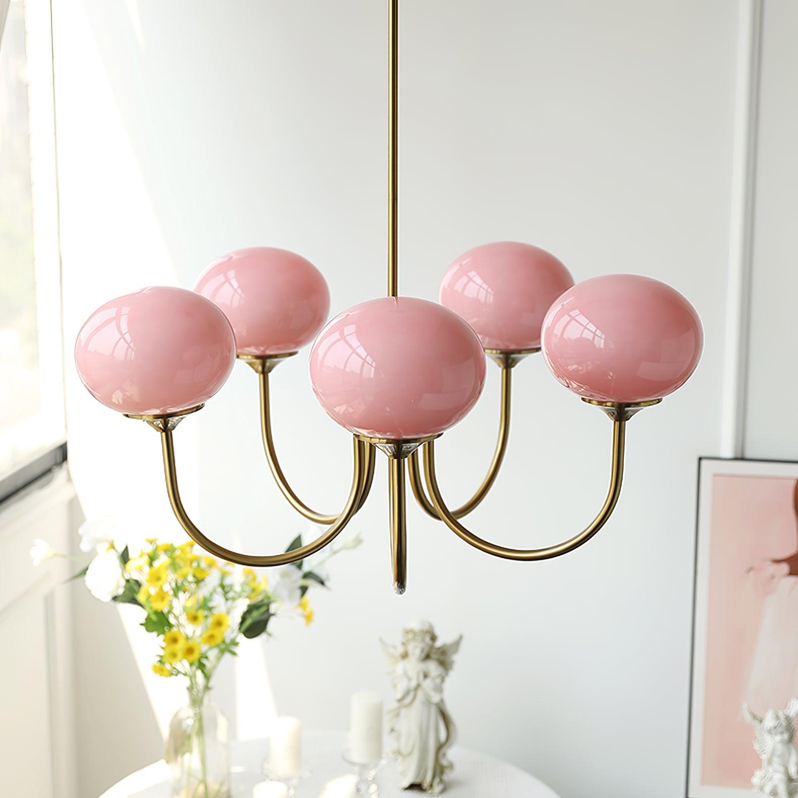 MarshmallowGlow | Elegante Lampadario Moderno in Vetro Rosa e Oro 5