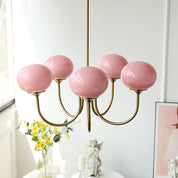 MarshmallowGlow | Elegante Lampadario Moderno in Vetro Rosa e Oro 5