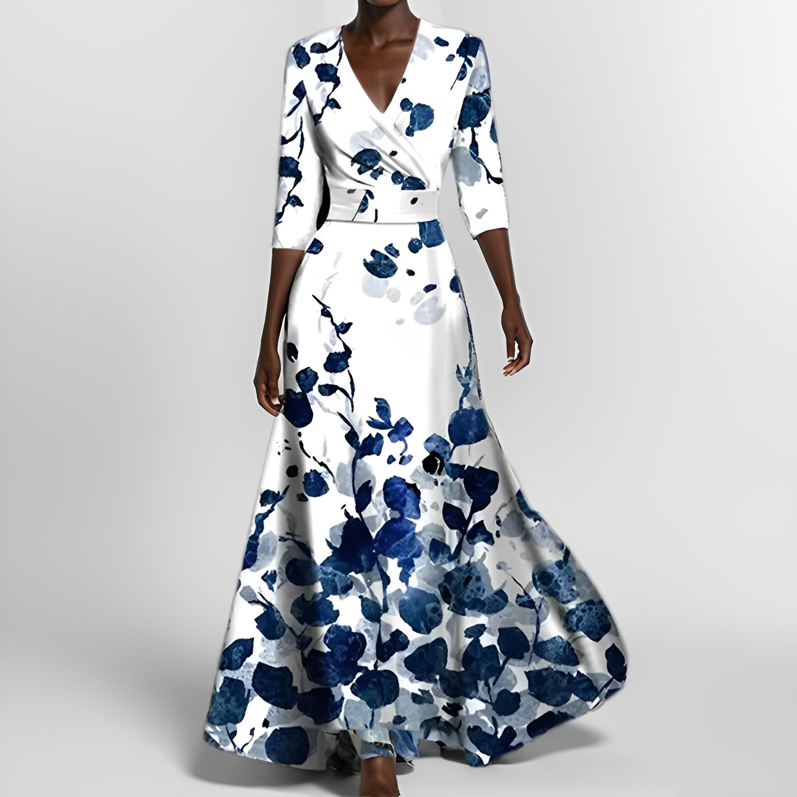Mirella | Elegante Vestito Lungo Floreale con Maniche Lunghe 0