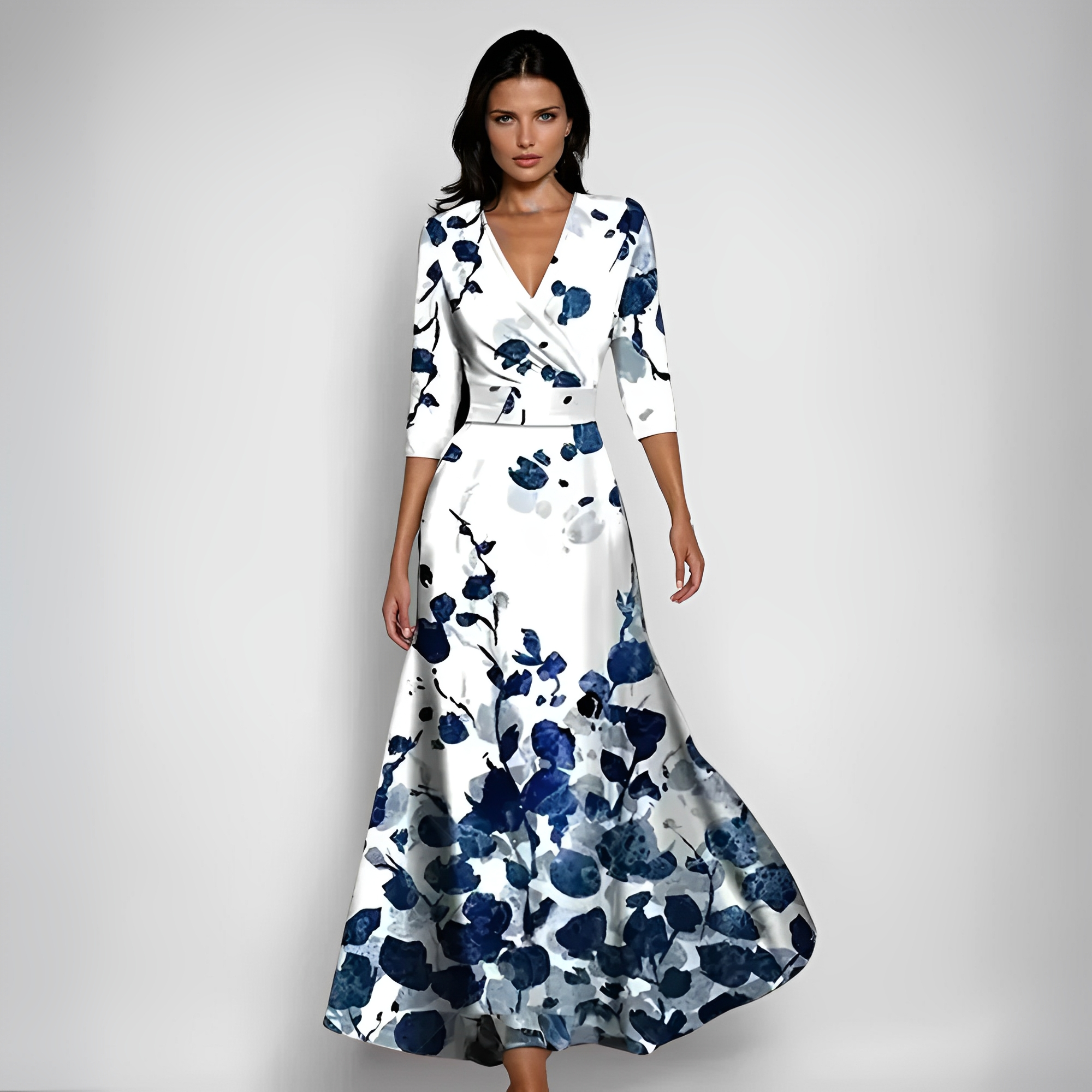 Mirella | Elegante Vestito Lungo Floreale con Maniche Lunghe 1