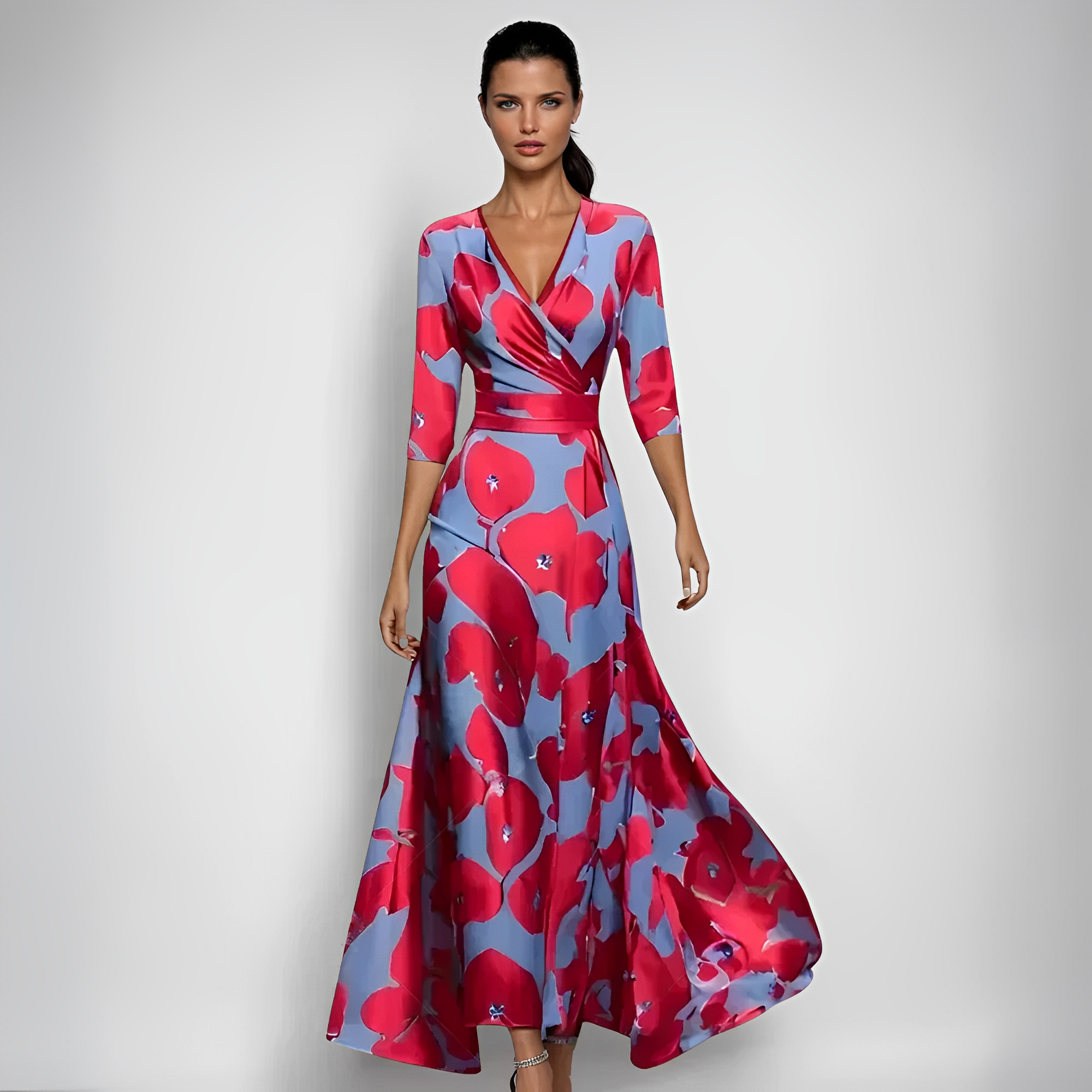 Mirella | Elegante Vestito Lungo Floreale con Maniche Lunghe 3