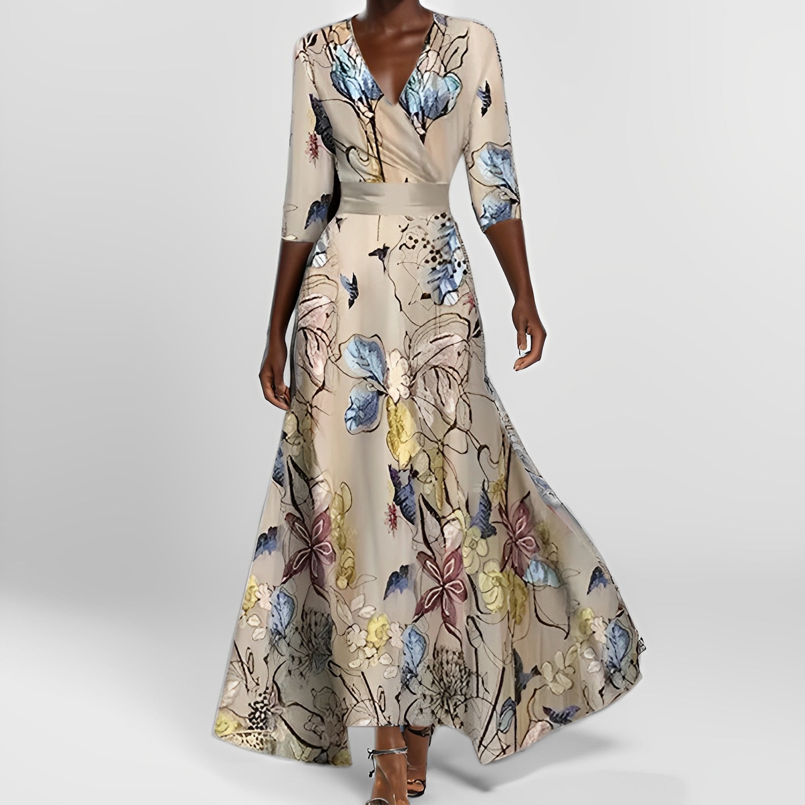Mirella | Elegante Vestito Lungo Floreale con Maniche Lunghe 4