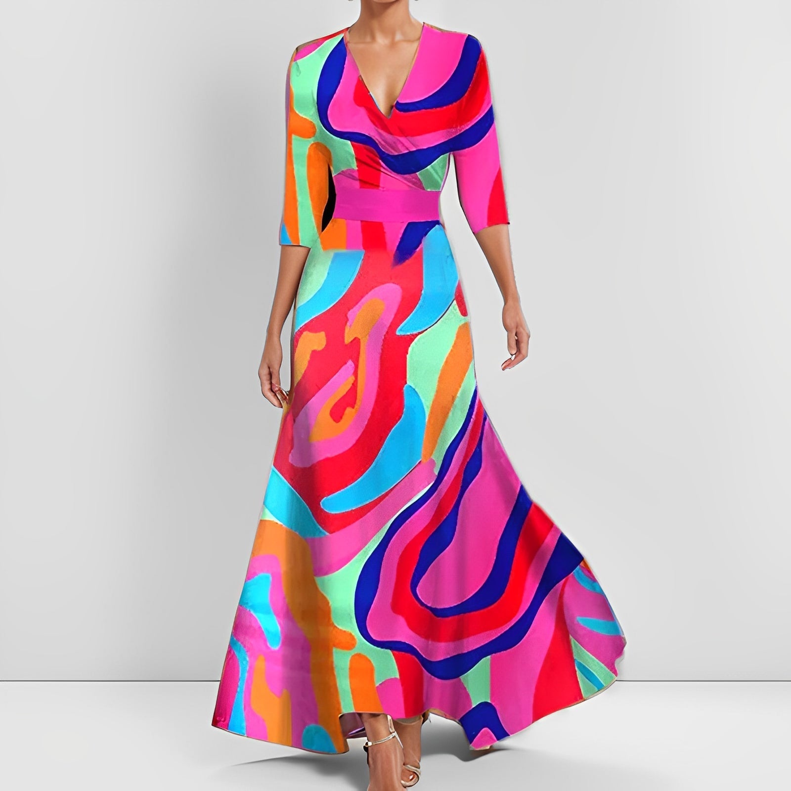 Mirella | Elegante Vestito Lungo Floreale con Maniche Lunghe 5