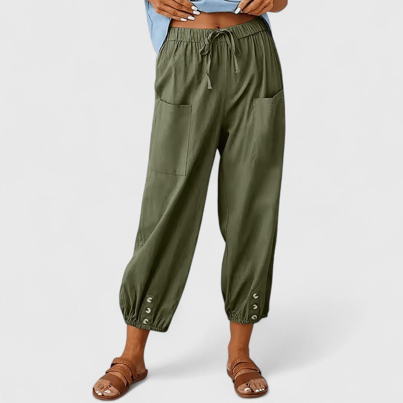 Pantaloni Eleganti Donna Palazzo in Cotone e Lino con Vita Alta | Comfort e Stile per Ogni Occasione 2