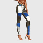 Pantaloni a Tubo con Motivo a Blocchi di Colore e Tessuto Elastico | Vestibilità Comoda per Stile Versatile 1
