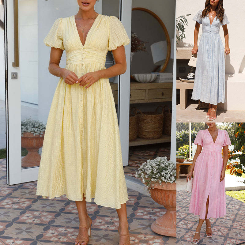 Samantha | Elegante Abito Midi Estivo con Scollo a V per Donna 1