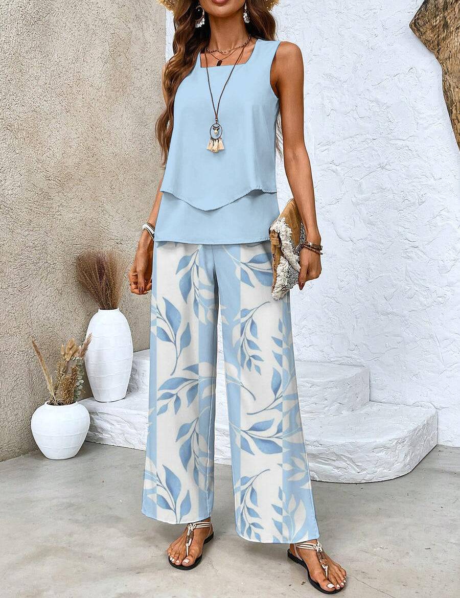 Sofia | Chic Set Tuta Donna con Pantaloni Ampi e Top a Strati 0