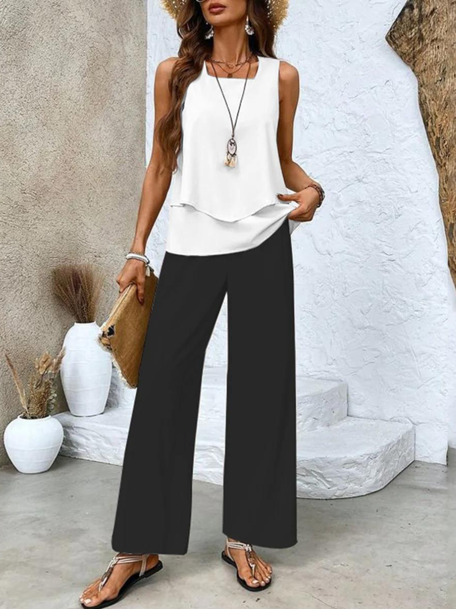 Sofia | Chic Set Tuta Donna con Pantaloni Ampi e Top a Strati 6