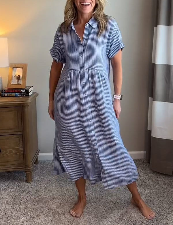 Sofia | Elegante Abito Chemisier a Righe per Donna 0