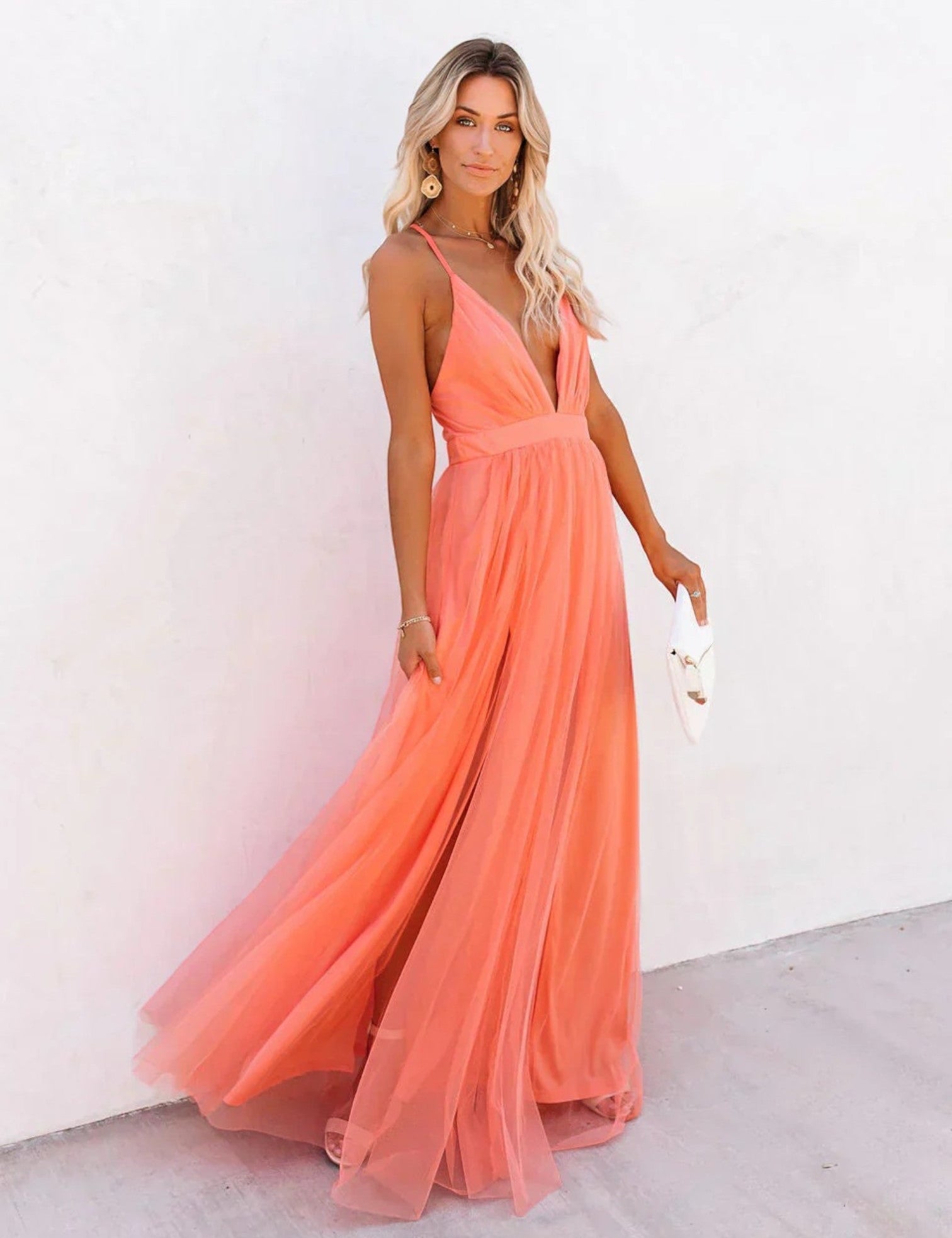 Sofia | Elegante Abito Estivo Maxi da Donna in Pesca 1