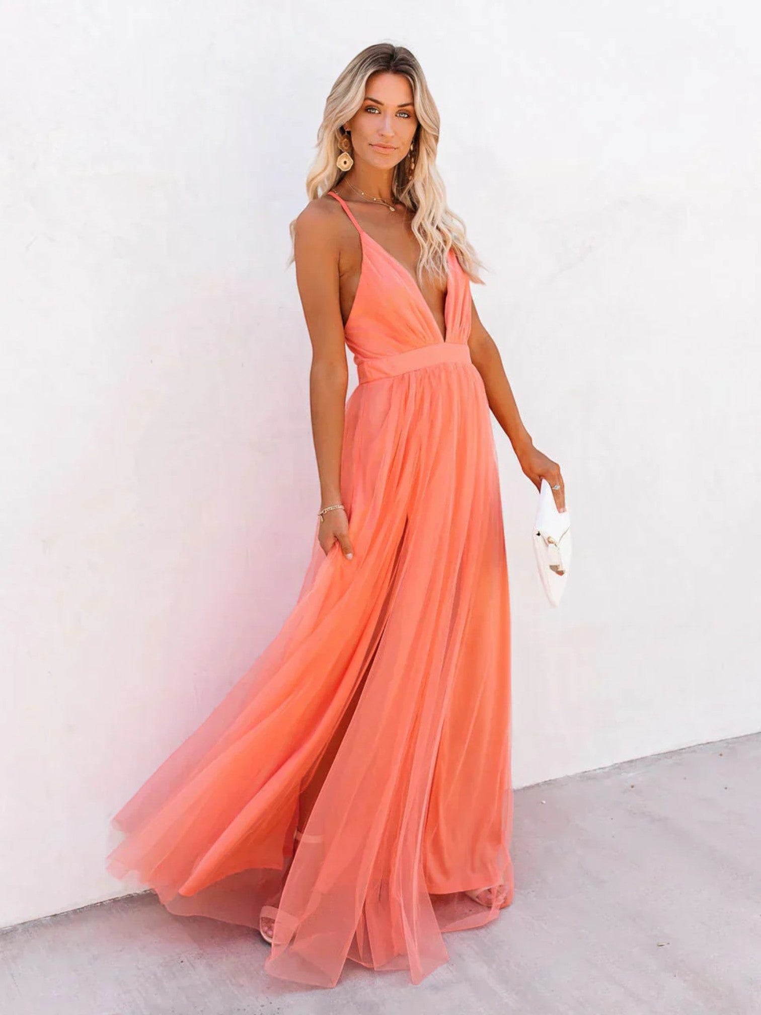 Sofia | Elegante Abito Estivo Maxi da Donna in Pesca 1