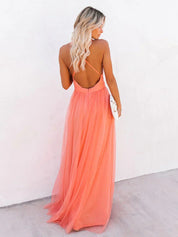 Sofia | Elegante Abito Estivo Maxi da Donna in Pesca 2