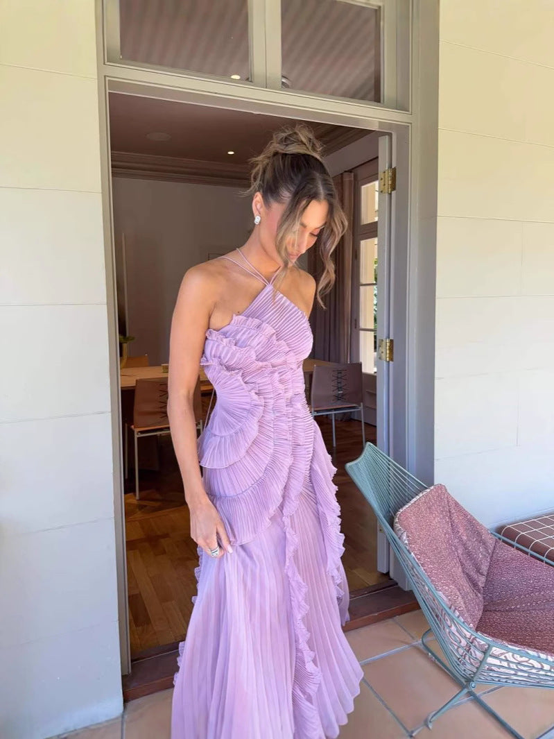 Sofia | Elegante Abito Lungo Cerimonia Plissettato con Scollo Halter 2