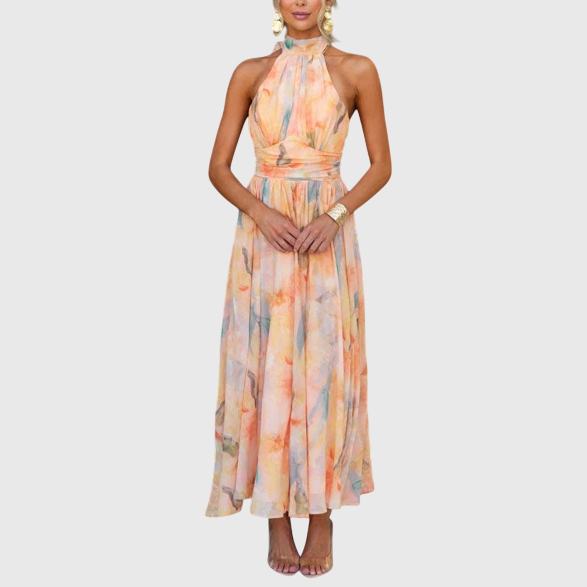 Sofia | Elegante Abito Maxi Estivo con Scollo Halter e Stampa ad Acquerello 0