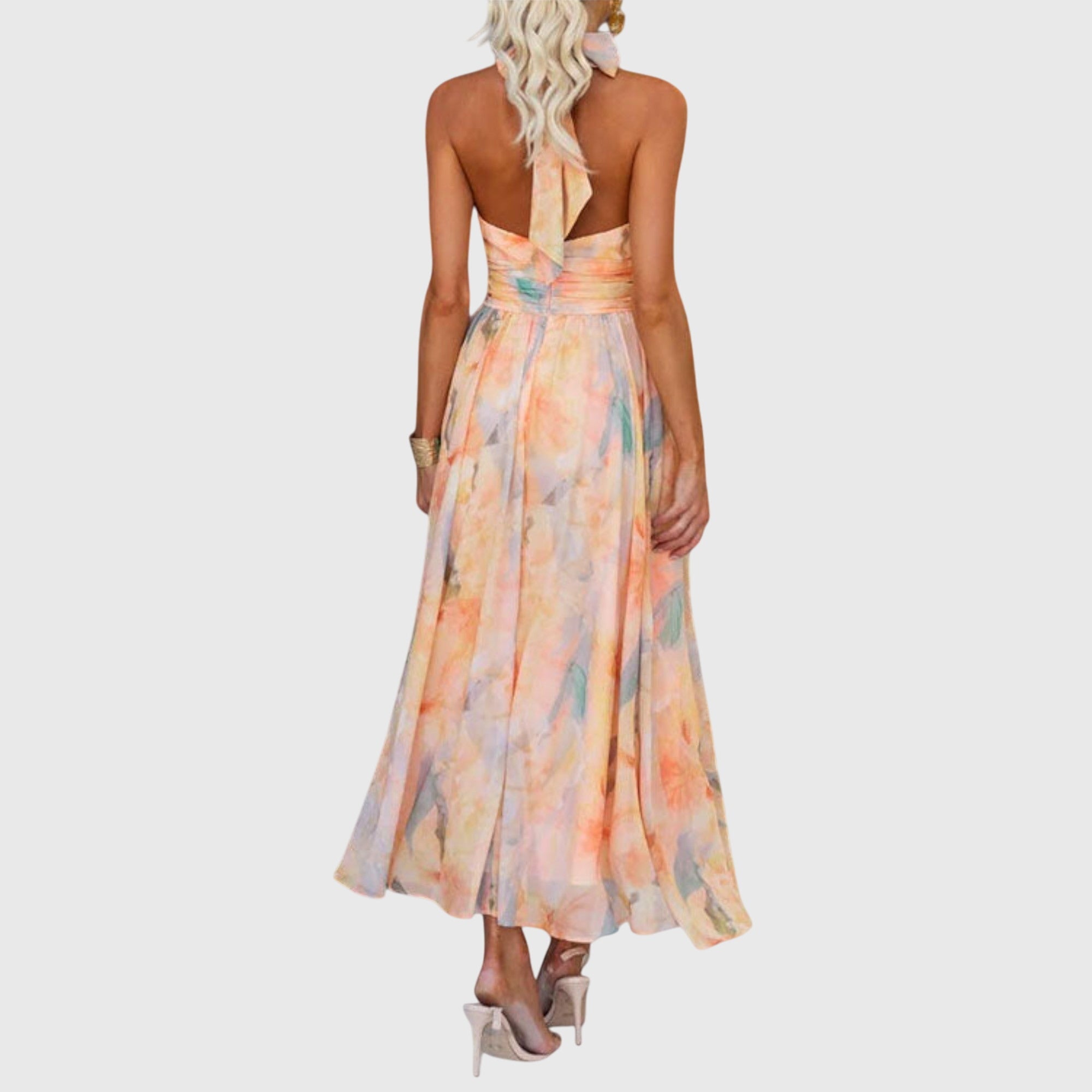Sofia | Elegante Abito Maxi Estivo con Scollo Halter e Stampa ad Acquerello 1