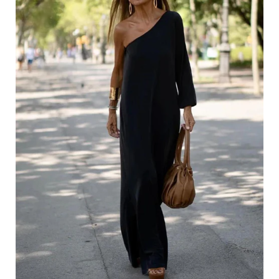 Sofia | Elegante Abito Monospalla Nero Casual Donna 0