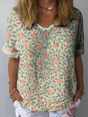 Sofia | Elegante Camicia Lino Bianca Donna con Stampa Floreale 0