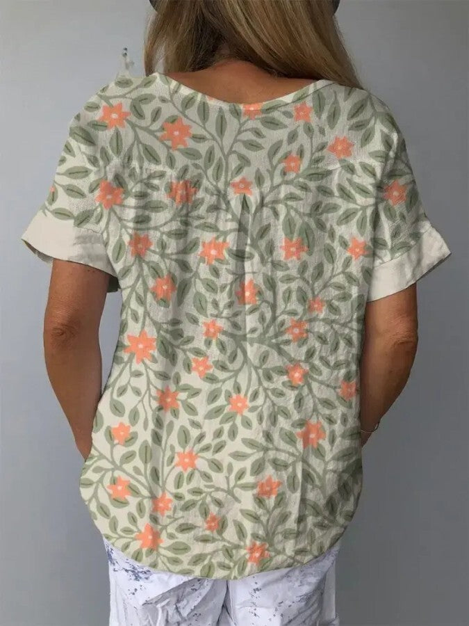 Sofia | Elegante Camicia Lino Bianca Donna con Stampa Floreale 1