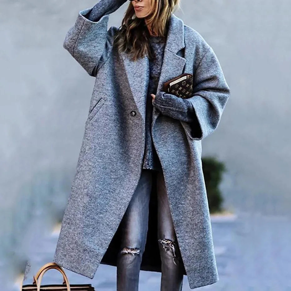 Sofia | Elegante Cappotto Lungo Nero Donna Oversize 14