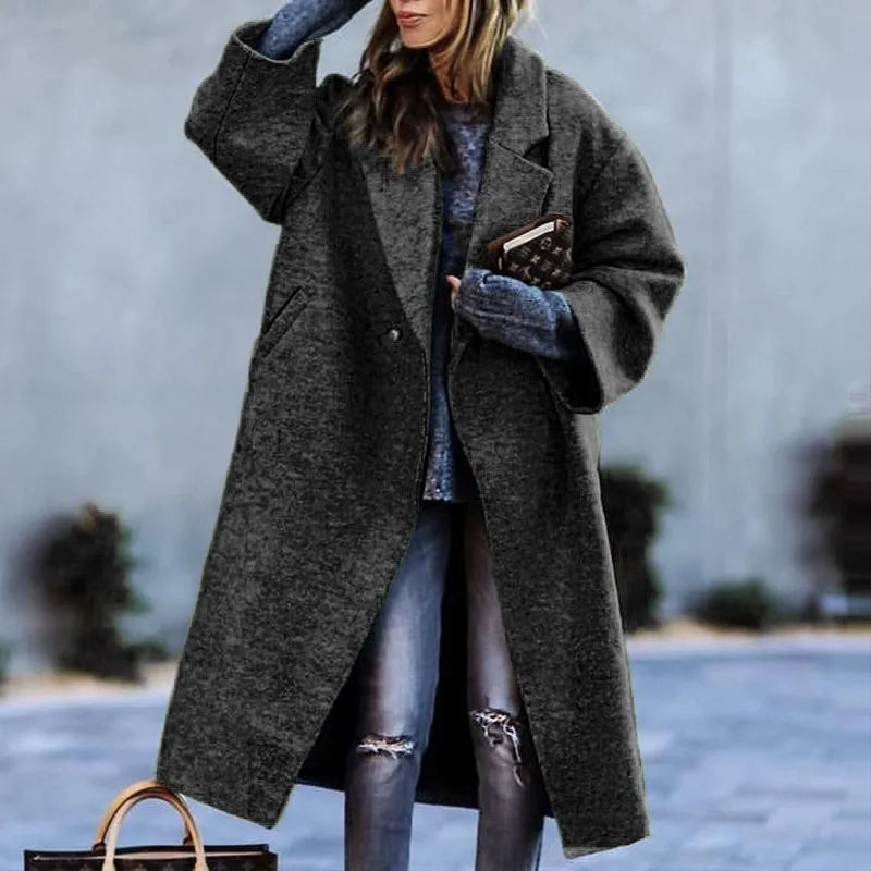 Sofia | Elegante Cappotto Lungo Nero Donna Oversize 17