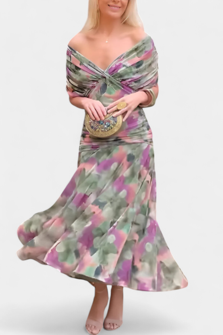 Sofia | Elegante Maxi Abito Scollo a V Con Maniche Fluide 4