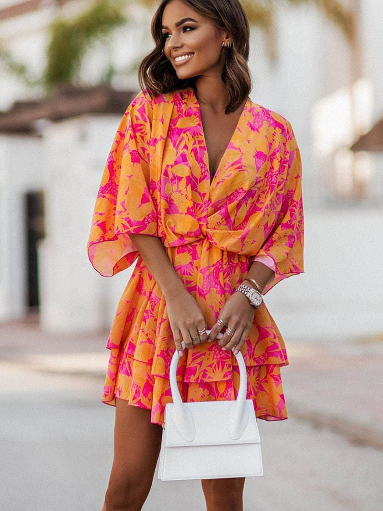 Sofia | Elegante Mini Abito Floreale a Maniche Lunghe per Donna 0