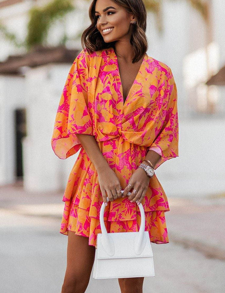 Sofia | Elegante Mini Abito Floreale a Maniche Lunghe per Donna 0