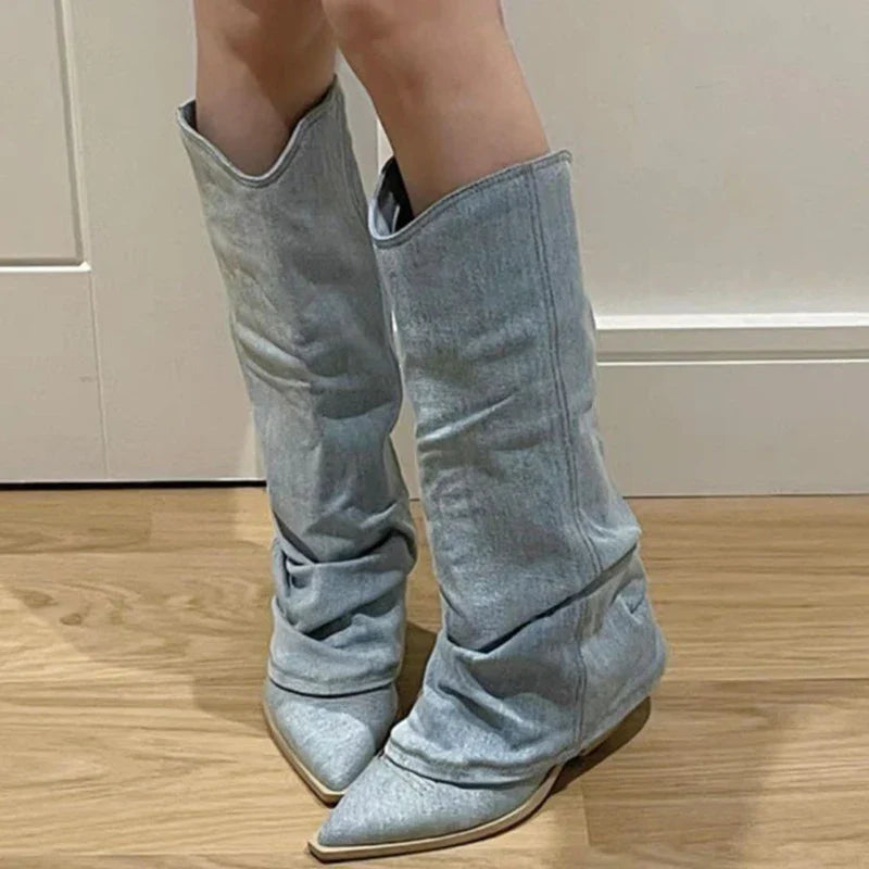 Sofia | Eleganti Stivali Al Ginocchio in Denim per Inverno 0