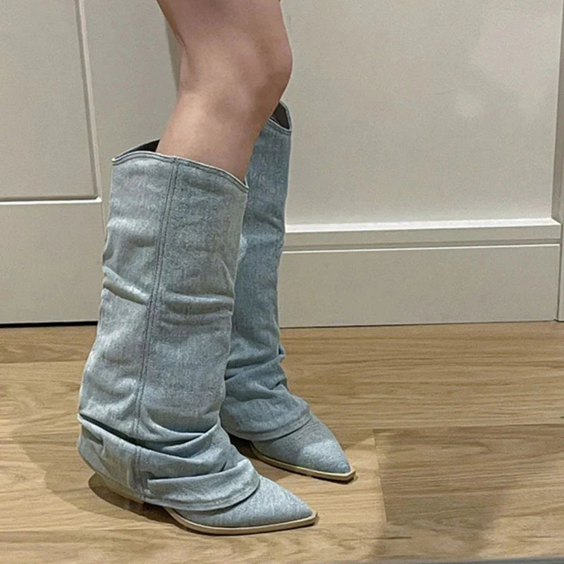 Sofia | Eleganti Stivali Al Ginocchio in Denim per Inverno 1