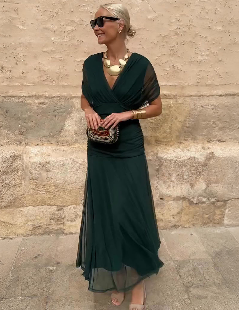 Sophia | Elegante Abito Lungo Cerimonia con Scollo a V e Design Sfumato 0