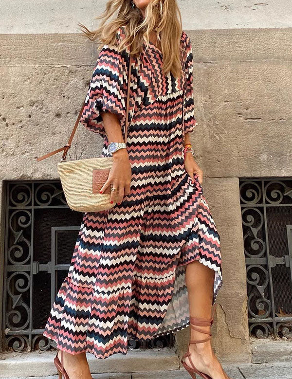 Sophia | Elegante Abito Midi Donna a Strati con Maniche a Sbuffo 2