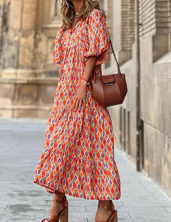 Sophia | Elegante Abito Midi Donna a Strati con Maniche a Sbuffo 3