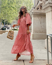 Sophia | Elegante Abito Midi Donna a Strati con Maniche a Sbuffo 6