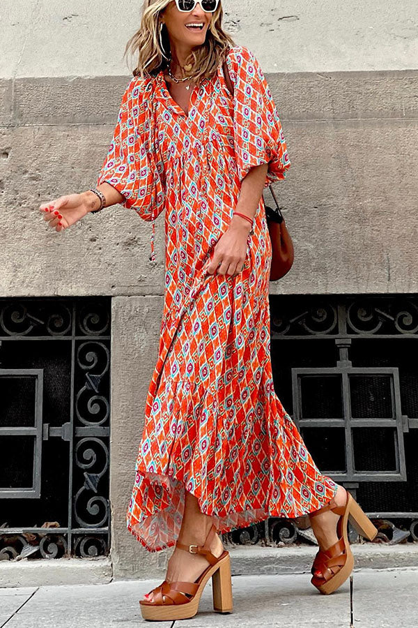 Sophia | Elegante Abito Midi Donna a Strati con Maniche a Sbuffo 9