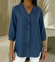 Sophia | Elegante Blusa Donna in Denim Morbido con Scollo a V 0